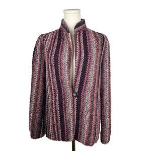 D.K. Gold By Donnkenny Striped Knit Jacket Size 8 Purple Mohair Lambswool 80's
